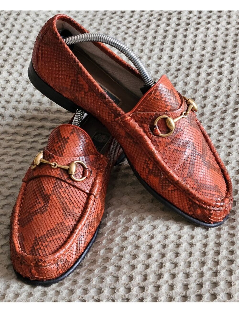 Gucci Horsebit 1953 Python Snakeskin Loafers Orange Brown Size 8 Italy